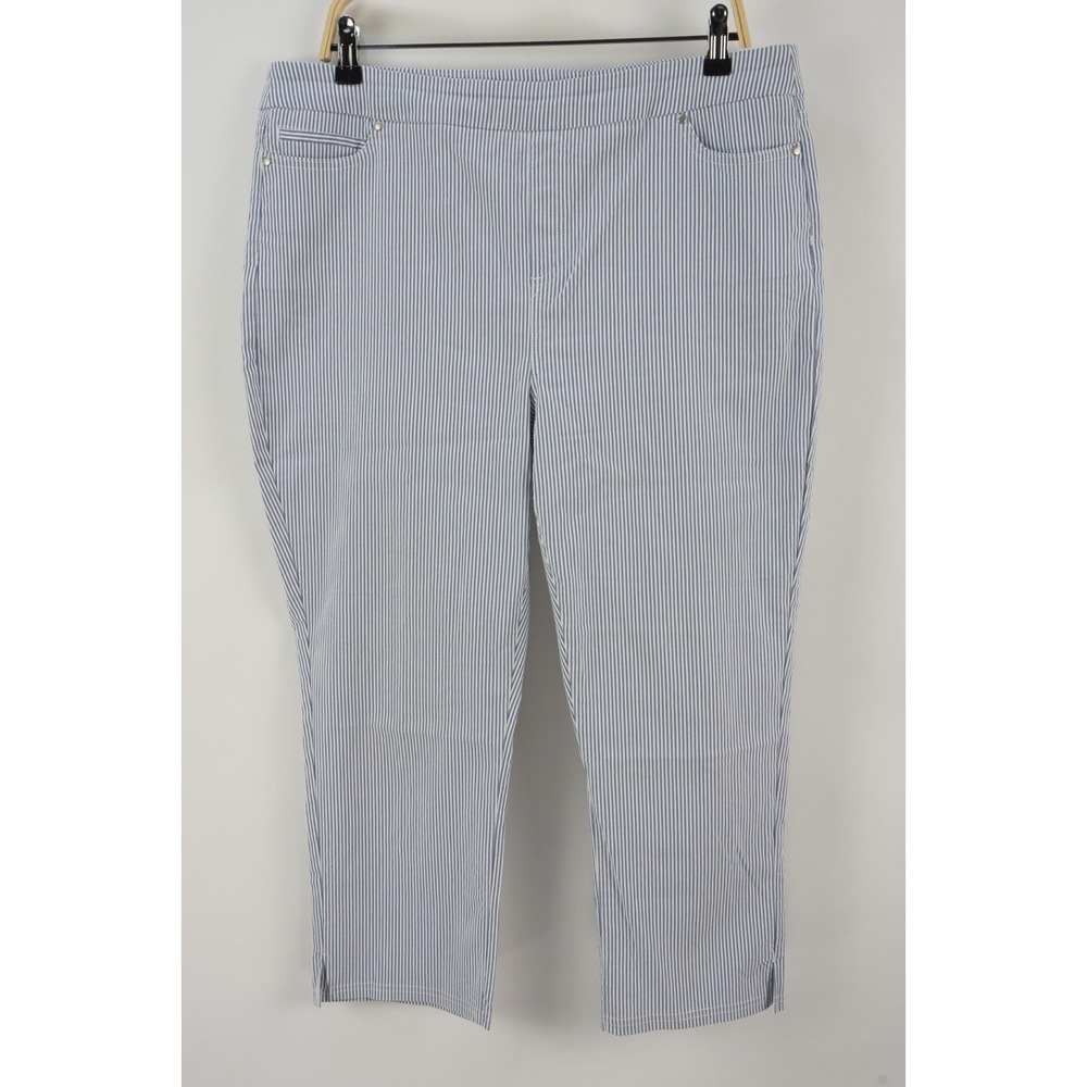 Mario Serrani Women's XL x 23" White Blue Striped Stretch Crop Pull On Pants‎